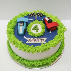 Fresh Cream Cake with Racing Car Toppers